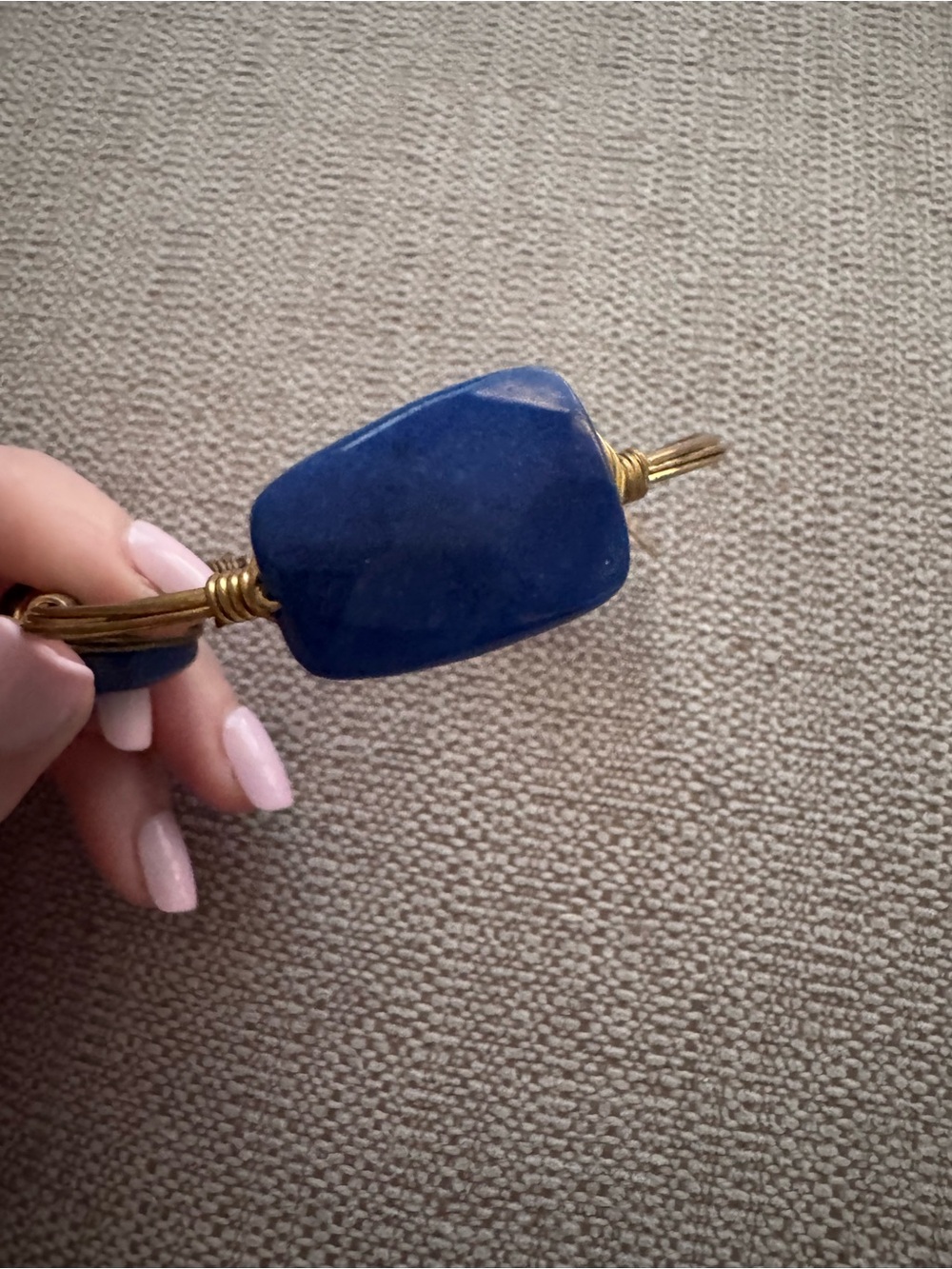 Gold-Tone Wire Bracelet with Royal Blue Stone Accents - Picture 3 of 5